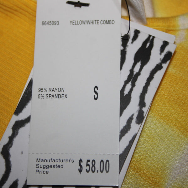 For The Republic NEW $58 Sz S Yellow White Slighty Open Back Rayon Spandex Top