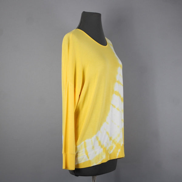 For The Republic NEW $58 Sz S Yellow White Slighty Open Back Rayon Spandex Top