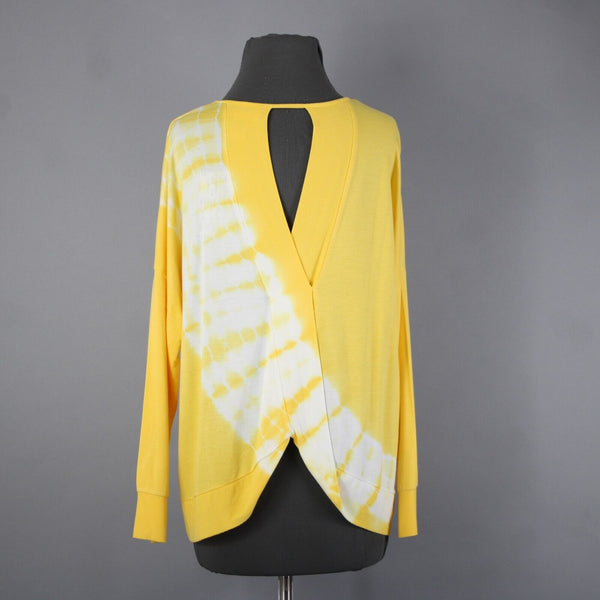 For The Republic NEW $58 Sz S Yellow White Slighty Open Back Rayon Spandex Top