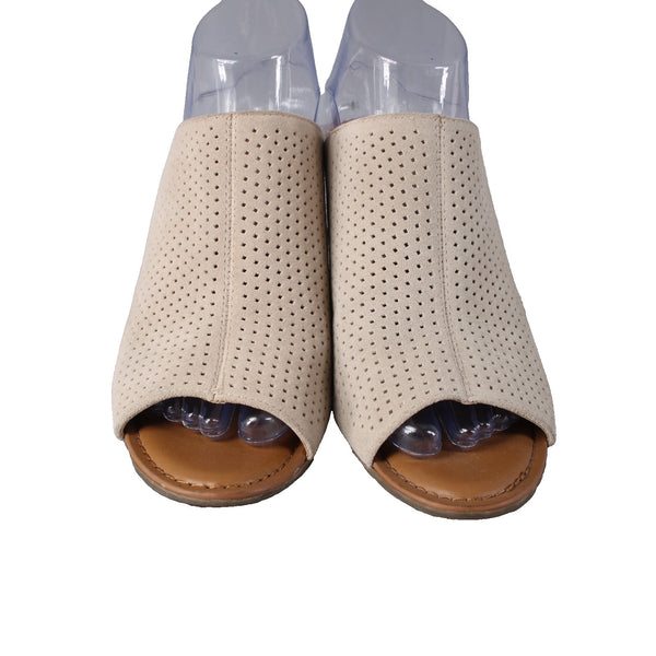 Franco Sarto Wedge Heels Yvette Sz 9M Tan Perforated Leather Mule 3.5" Wedge