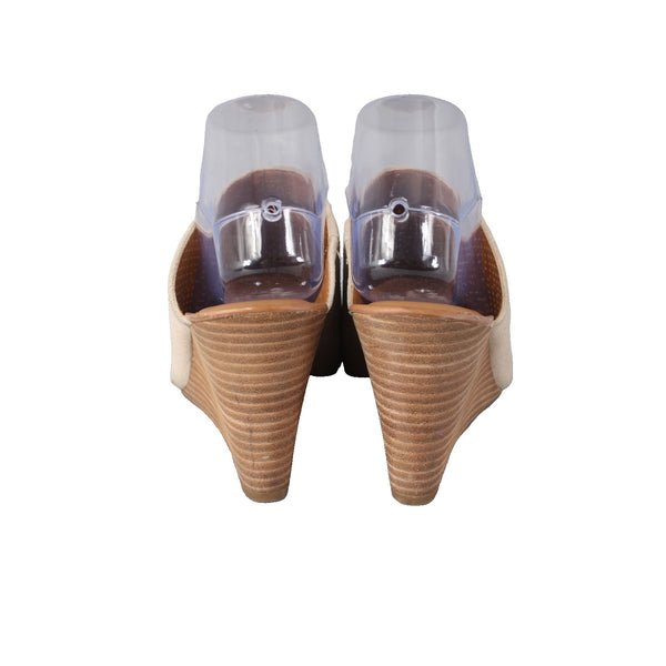 Franco Sarto Wedge Heels Yvette Sz 9M Tan Perforated Leather Mule 3.5" Wedge