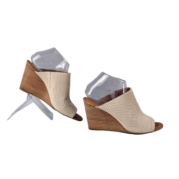 Franco Sarto Wedge Heels Yvette Sz 9M Tan Perforated Leather Mule 3.5" Wedge