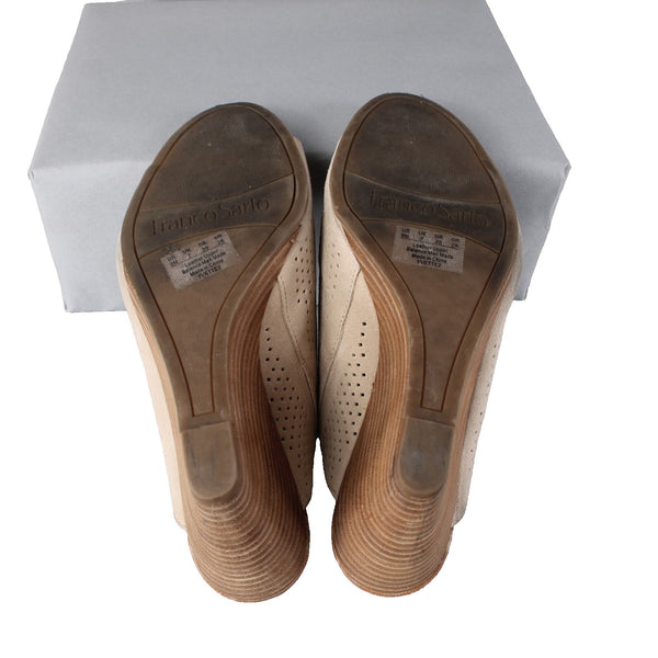 Franco Sarto Wedge Heels Yvette Sz 9M Tan Perforated Leather Mule 3.5" Wedge