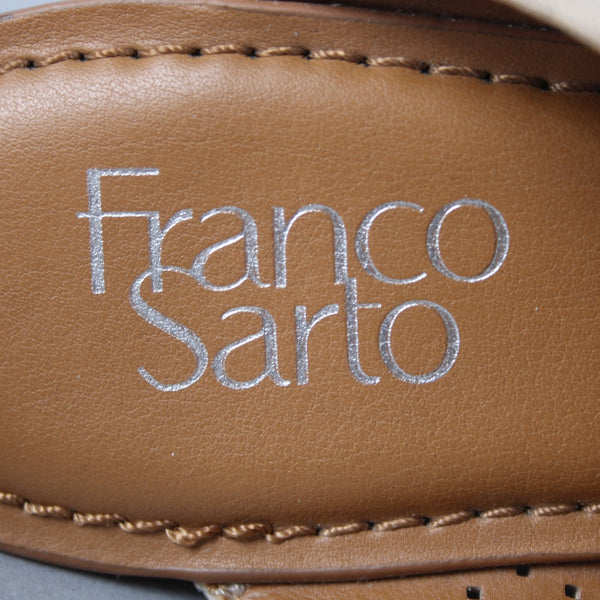 Franco Sarto Wedge Heels Yvette Sz 9M Tan Perforated Leather Mule 3.5" Wedge