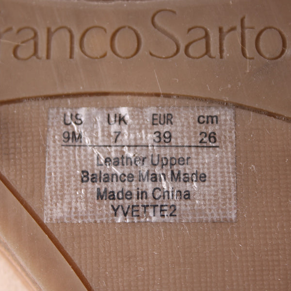 Franco Sarto Wedge Heels Yvette Sz 9M Tan Perforated Leather Mule 3.5" Wedge