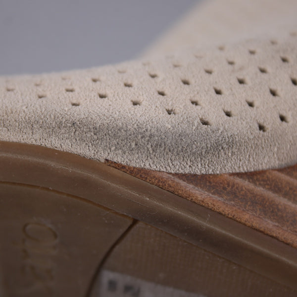 Franco Sarto Wedge Heels Yvette Sz 9M Tan Perforated Leather Mule 3.5" Wedge