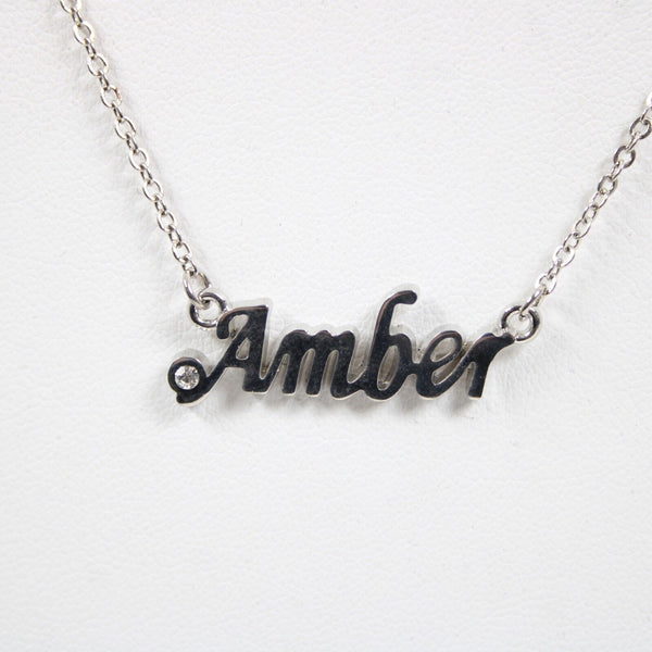 AMBER NEW Name Silvertone Rhinestone 14.5" w 4.5" Multi Ring Ext Necklace