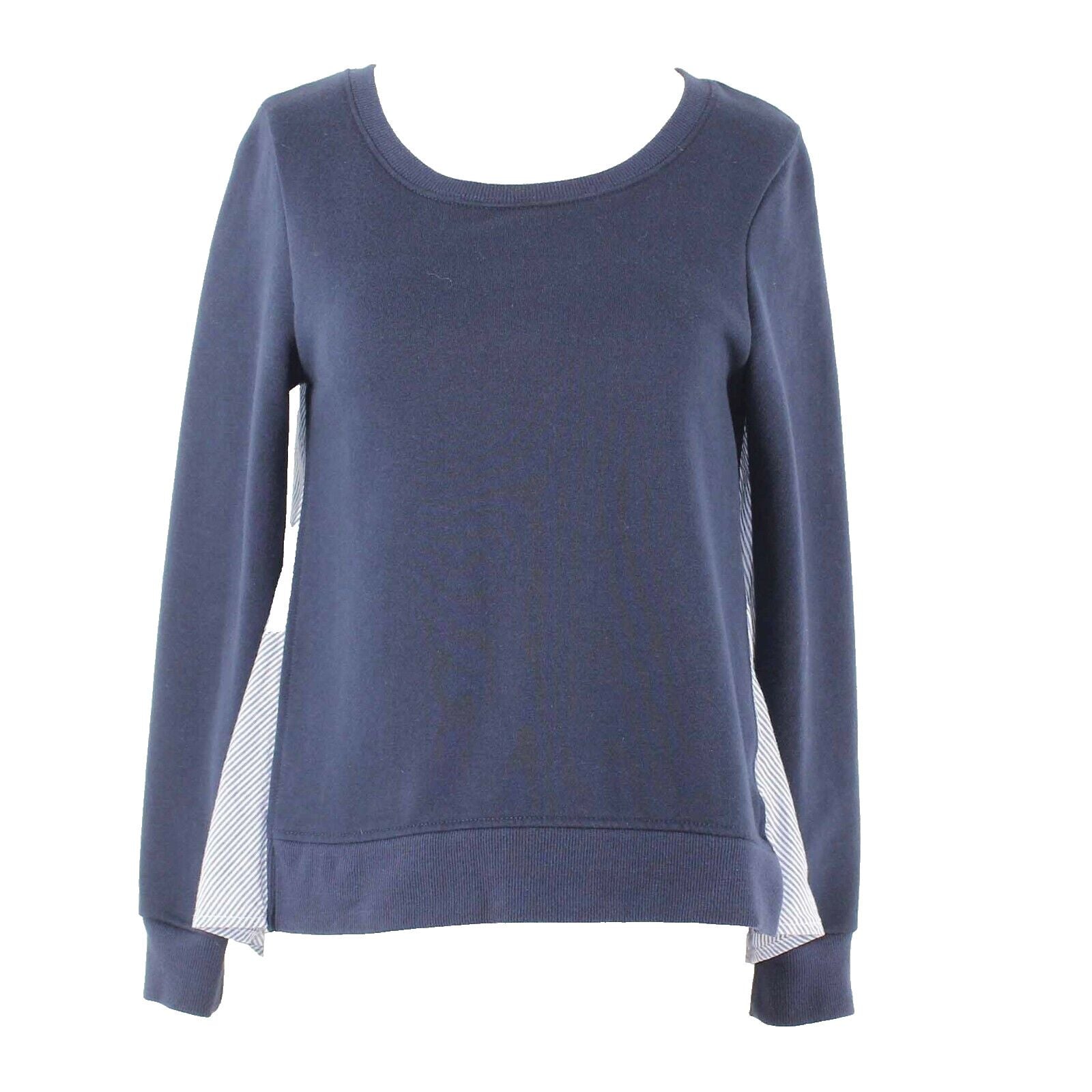 Kensie Sz XS Navy Blue Multi Striped Back Solid Knit Front Cotton Blend Top