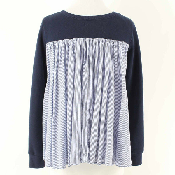 Kensie Sz XS Navy Blue Multi Striped Back Solid Knit Front Cotton Blend Top