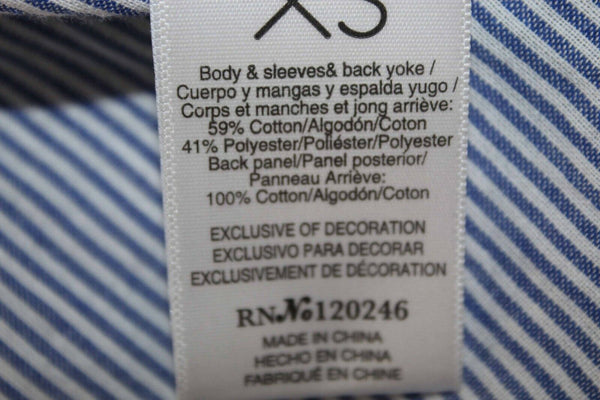Kensie Sz XS Navy Blue Multi Striped Back Solid Knit Front Cotton Blend Top