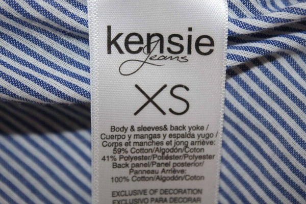 Kensie Sz XS Navy Blue Multi Striped Back Solid Knit Front Cotton Blend Top
