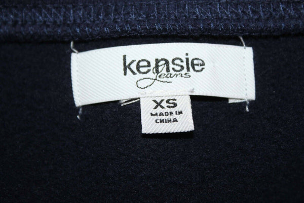 Kensie Sz XS Navy Blue Multi Striped Back Solid Knit Front Cotton Blend Top