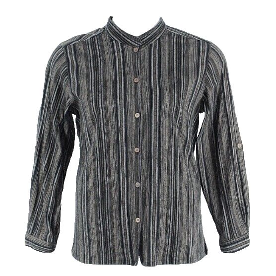 Appleseed's Sz PL Black Brown Gold Multi Striped Cotton Polyester Tab Slv Top