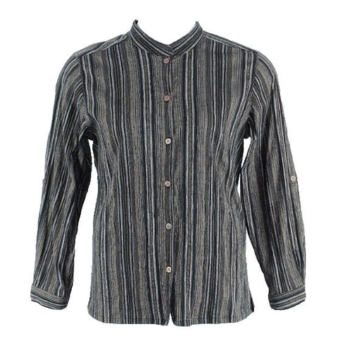 Appleseed's Sz PL Black Brown Gold Multi Striped Cotton Polyester Tab Slv Top