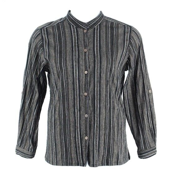 Appleseed's Sz PL Black Brown Gold Multi Striped Cotton Polyester Tab Slv Top