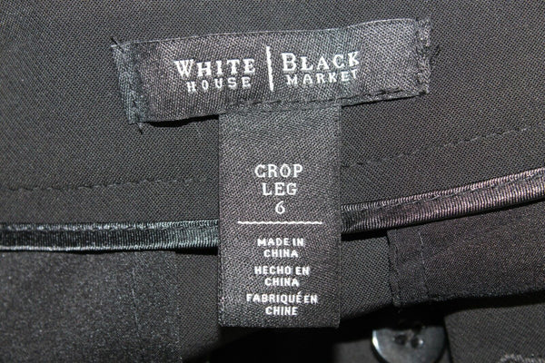 White House Black Market Sz 6 X 24 Black Crop Leg Polyester Blend Pant
