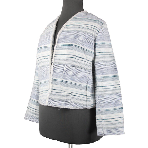 Emma Olivia NEW Sz XL White Blue Teal Distressed Edge Cotton Acrylic Jacket