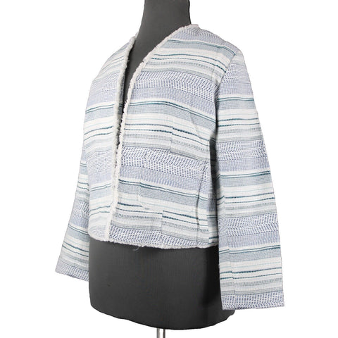 Emma Olivia NEW Sz XL White Blue Teal Distressed Edge Cotton Acrylic Jacket