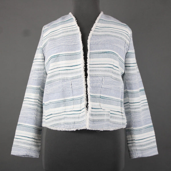 Emma Olivia NEW Sz XL White Blue Teal Distressed Edge Cotton Acrylic Jacket