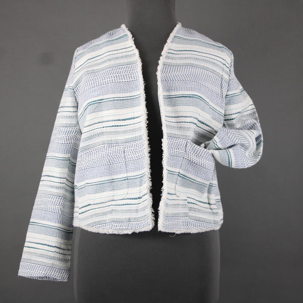 Emma Olivia NEW Sz XL White Blue Teal Distressed Edge Cotton Acrylic Jacket