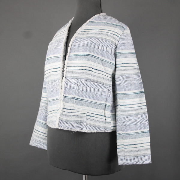 Emma Olivia NEW Sz XL White Blue Teal Distressed Edge Cotton Acrylic Jacket