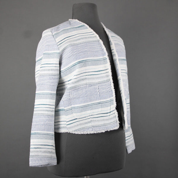 Emma Olivia NEW Sz XL White Blue Teal Distressed Edge Cotton Acrylic Jacket