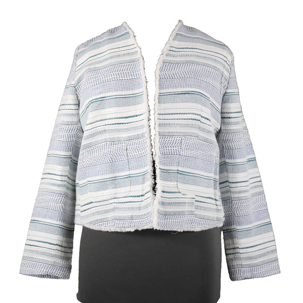 Emma Olivia NEW Sz XL White Blue Teal Distressed Edge Cotton Acrylic Jacket