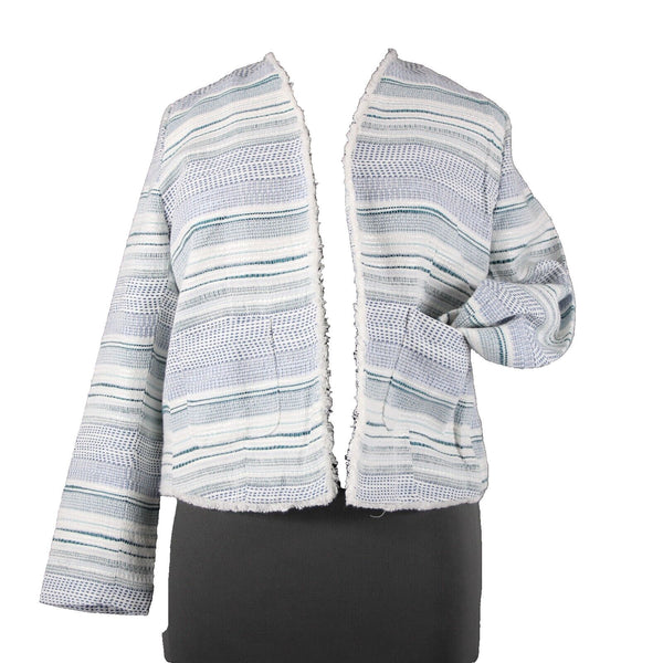 Emma Olivia NEW Sz XL White Blue Teal Distressed Edge Cotton Acrylic Jacket