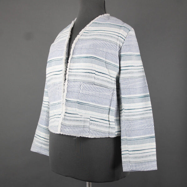 Emma Olivia NEW Sz XL White Blue Teal Distressed Edge Cotton Acrylic Jacket