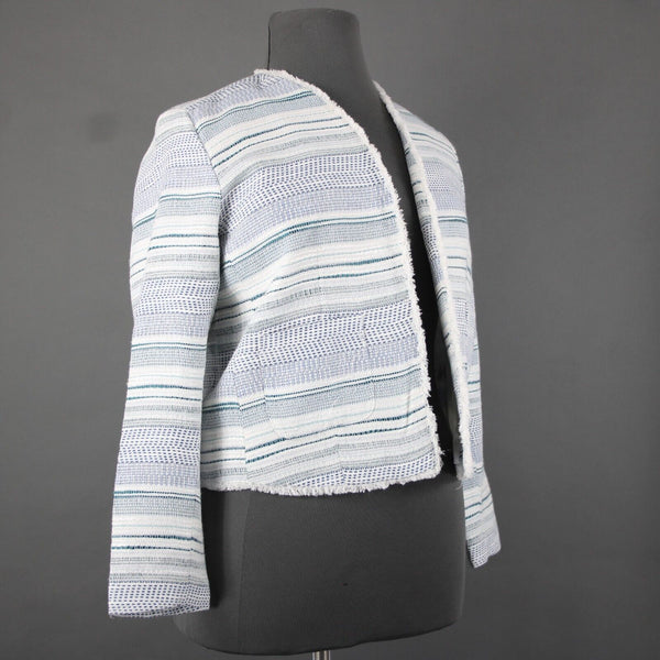 Emma Olivia NEW Sz XL White Blue Teal Distressed Edge Cotton Acrylic Jacket