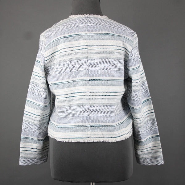 Emma Olivia NEW Sz XL White Blue Teal Distressed Edge Cotton Acrylic Jacket