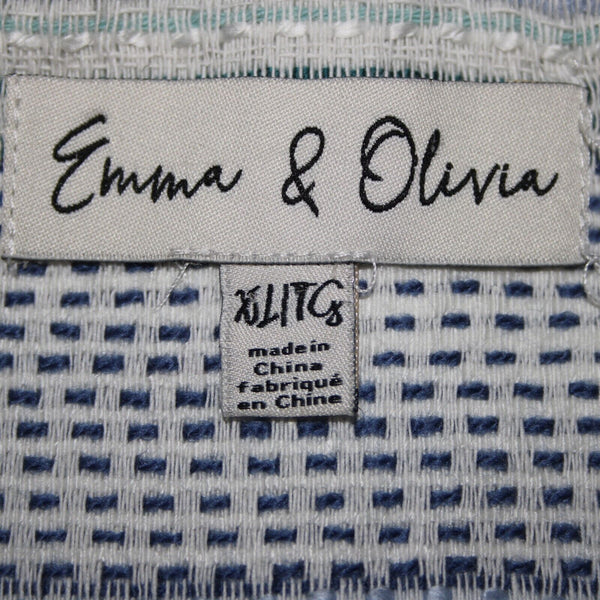 Emma Olivia NEW Sz XL White Blue Teal Distressed Edge Cotton Acrylic Jacket