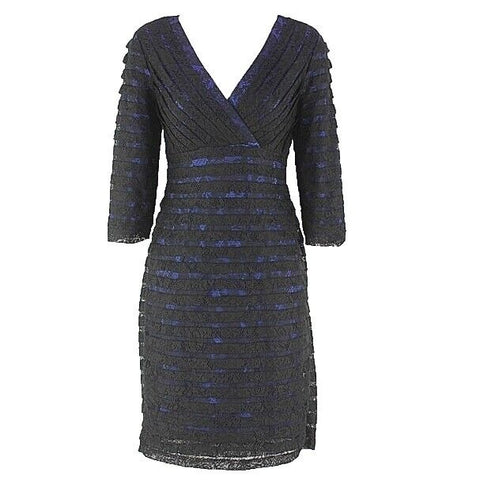 Adrianna Papell Sz 2 Black Lace Over Royal Blue Lined Nylon Polyester Dress