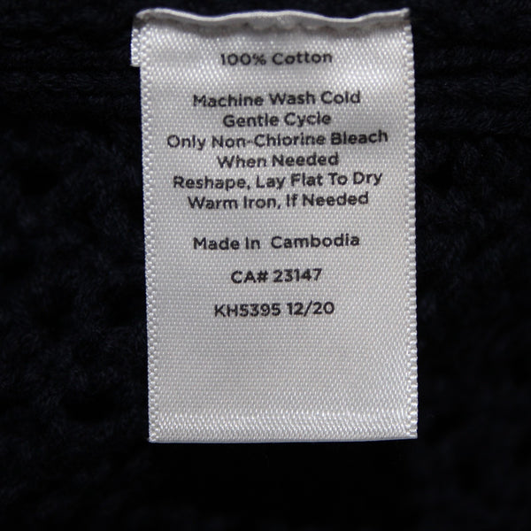 Talbots Sweater NEW $90 Sz L Navy Blue Open Weave V Neck 100% Cotton Sweater