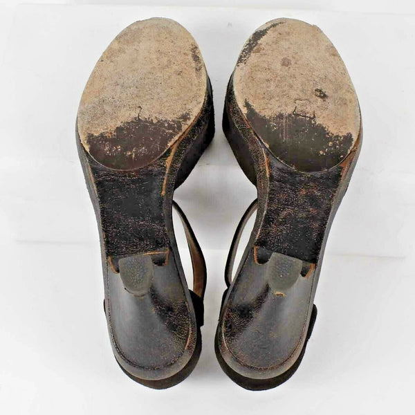 Coclico Sz 39 Brown Suede Leather Double T Strap 3.5" Heel Open Toe Shoe