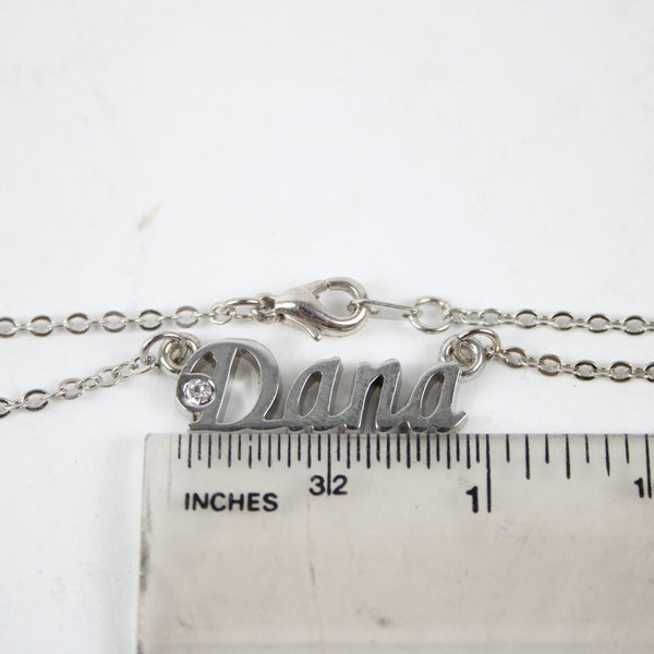 DANA NEW Name Silvertone Rhinestone 14.5" w 4.5" Multi Ring Ext Necklace