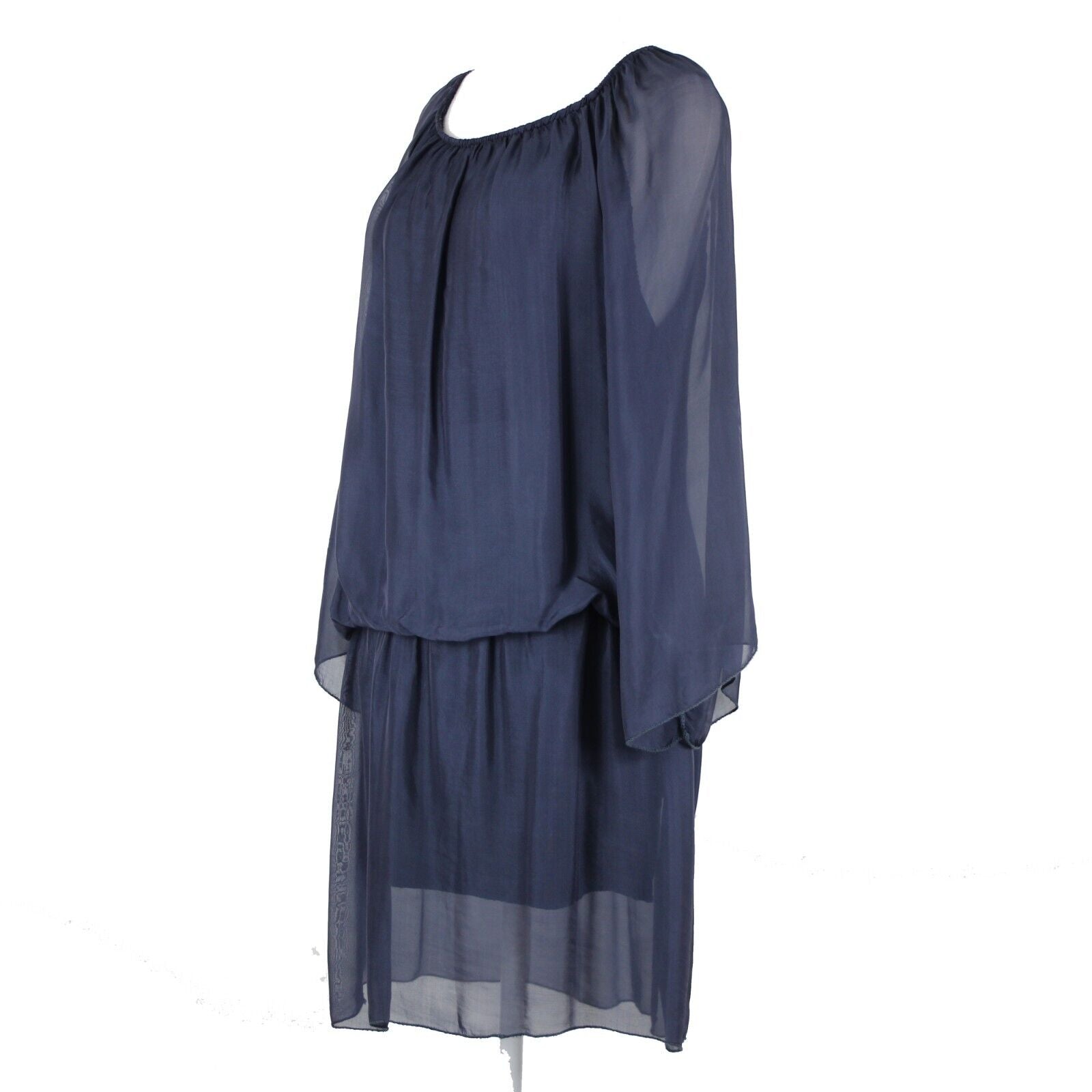 Annati NT NEW $190 Sz NS 6? Navy Blue Elastic Lined Flowy 100% Seta Silk Dress