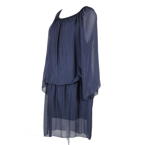 Annati NT NEW $190 Sz NS 6? Navy Blue Elastic Lined Flowy 100% Seta Silk Dress