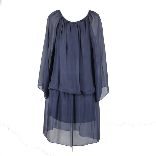 Annati NT NEW $190 Sz NS 6? Navy Blue Elastic Lined Flowy 100% Seta Silk Dress