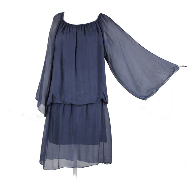 Annati NT NEW $190 Sz NS 6? Navy Blue Elastic Lined Flowy 100% Seta Silk Dress