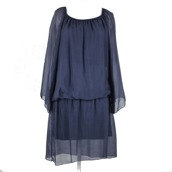 Annati NT NEW $190 Sz NS 6? Navy Blue Elastic Lined Flowy 100% Seta Silk Dress