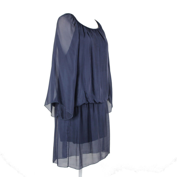 Annati NT NEW $190 Sz NS 6? Navy Blue Elastic Lined Flowy 100% Seta Silk Dress