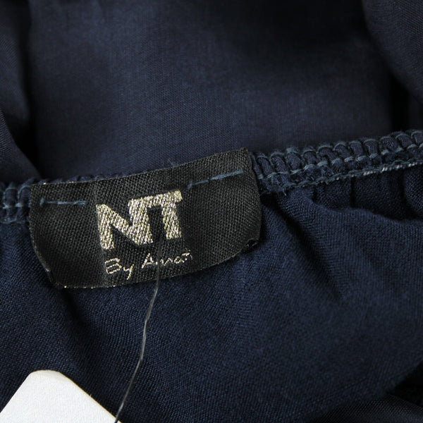 Annati NT NEW $190 Sz NS 6? Navy Blue Elastic Lined Flowy 100% Seta Silk Dress