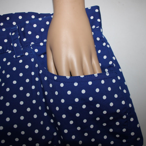 Lauren Jeans Sz 18W x 21.5 Royal Blue White Polka Dot Pocketed Cotton Capri Pant
