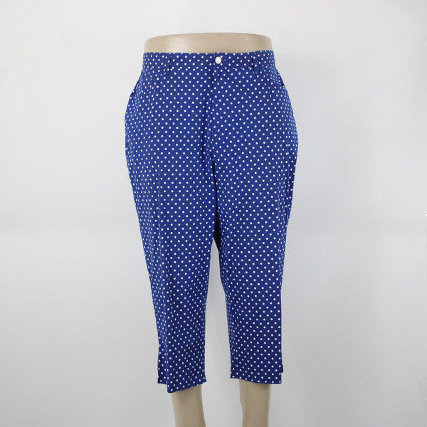 Lauren Jeans Sz 18W x 21.5 Royal Blue White Polka Dot Pocketed Cotton Capri Pant