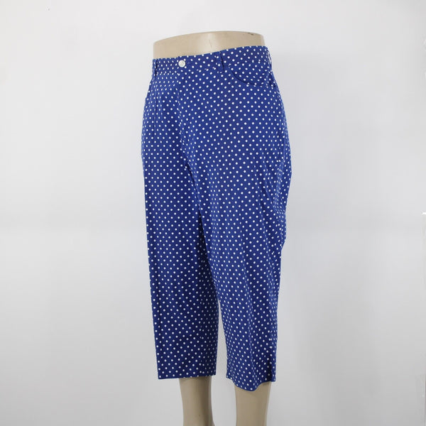 Lauren Jeans Sz 18W x 21.5 Royal Blue White Polka Dot Pocketed Cotton Capri Pant