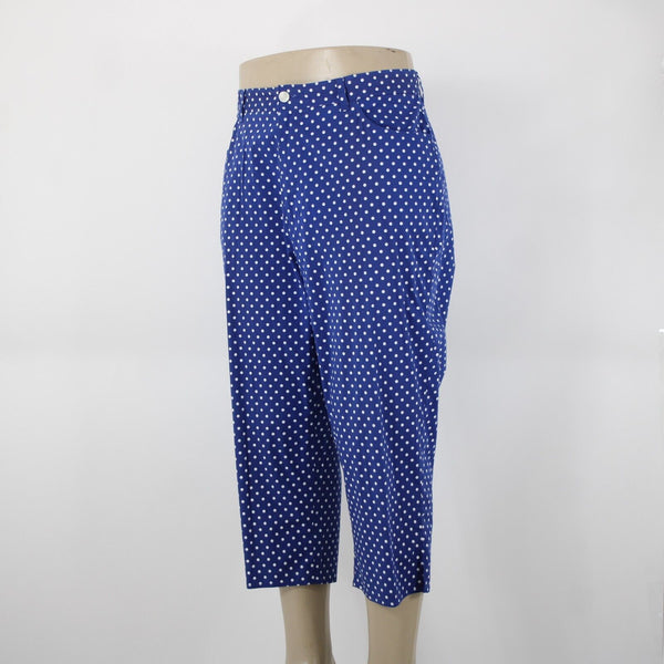 Lauren Jeans Sz 18W x 21.5 Royal Blue White Polka Dot Pocketed Cotton Capri Pant