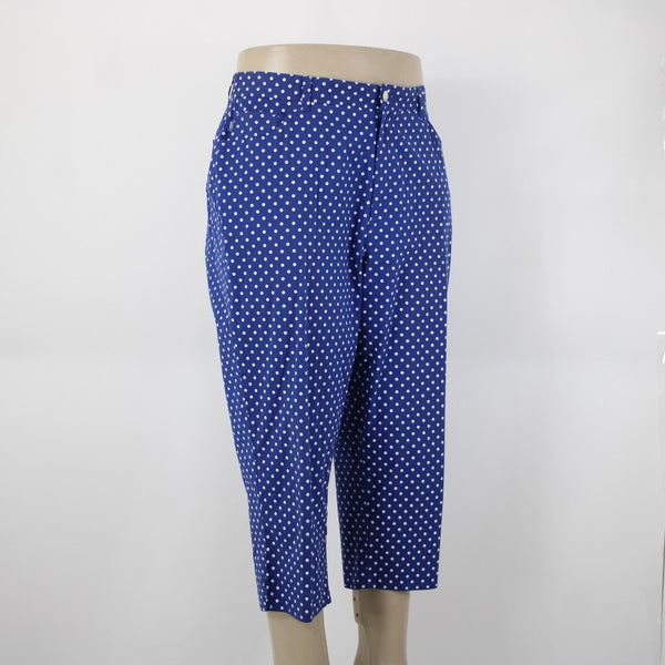 Lauren Jeans Sz 18W x 21.5 Royal Blue White Polka Dot Pocketed Cotton Capri Pant