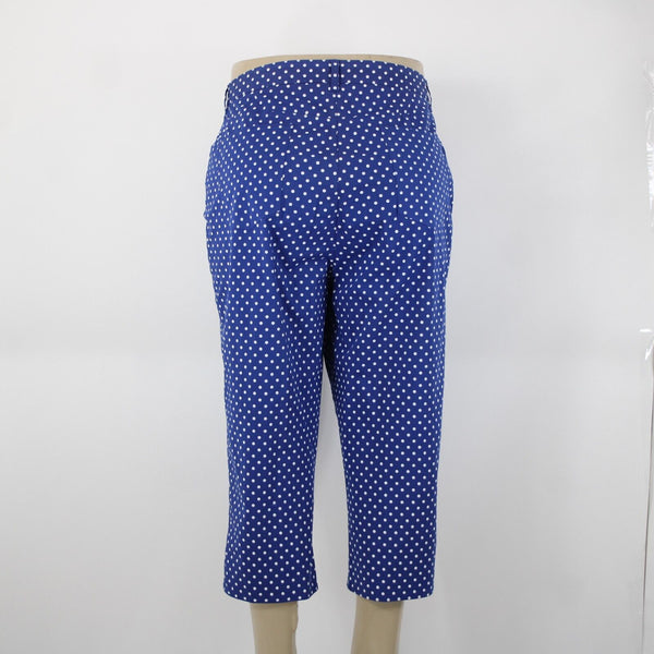 Lauren Jeans Sz 18W x 21.5 Royal Blue White Polka Dot Pocketed Cotton Capri Pant