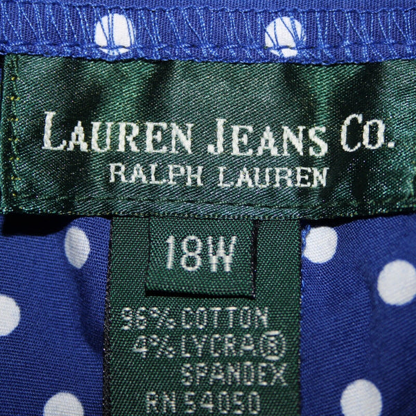 Lauren Jeans Sz 18W x 21.5 Royal Blue White Polka Dot Pocketed Cotton Capri Pant